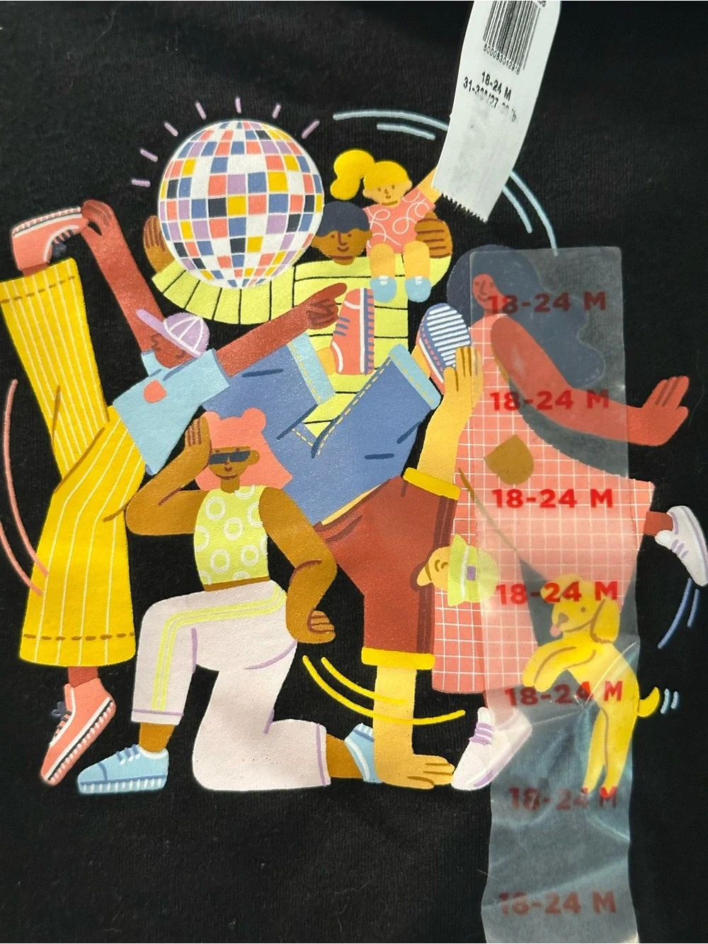 Old Navy Black Short-Sleeve Tee with Colorful Dance Graphic